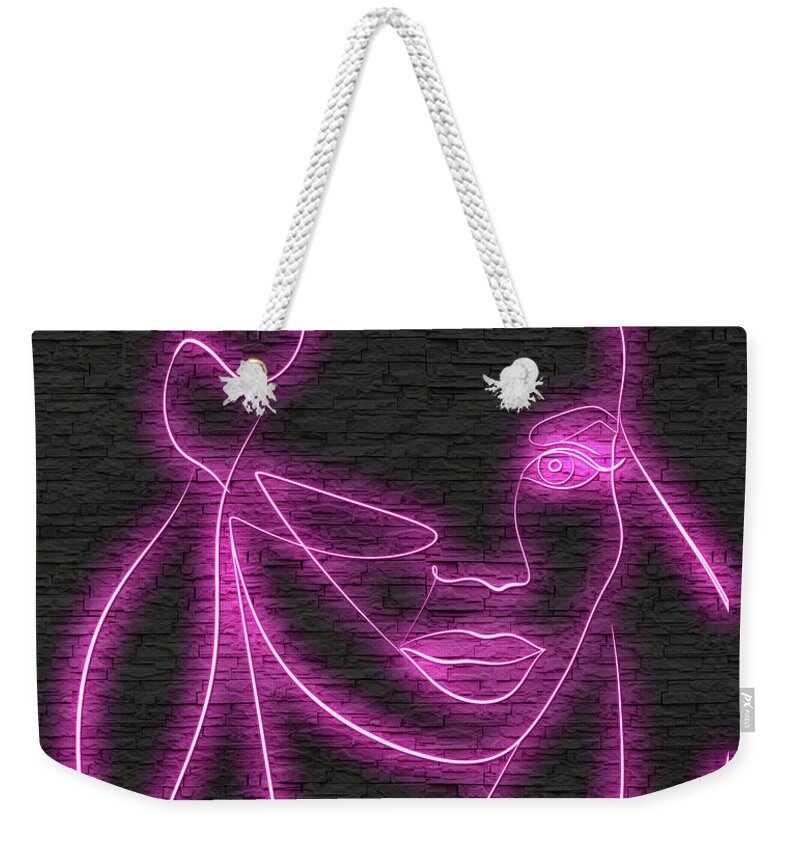 Grace Kelly Weekender Tote Bag featuring the digital art Grace Kelly neon portrait by Movie World Posters