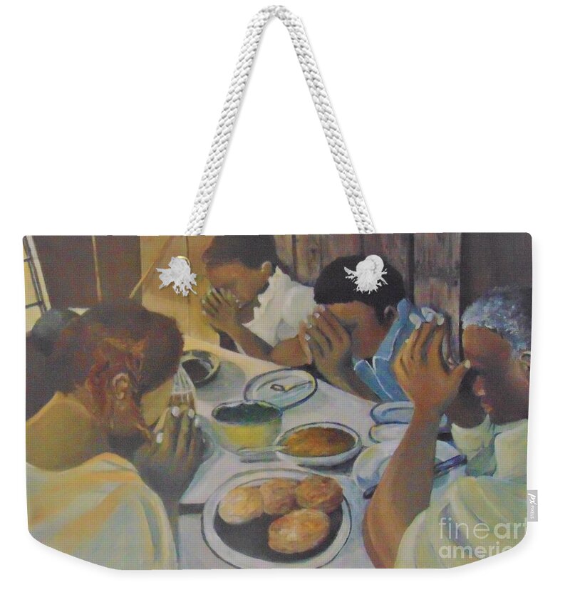 African American Weekender Tote Bag featuring the painting Grace by Saundra Johnson