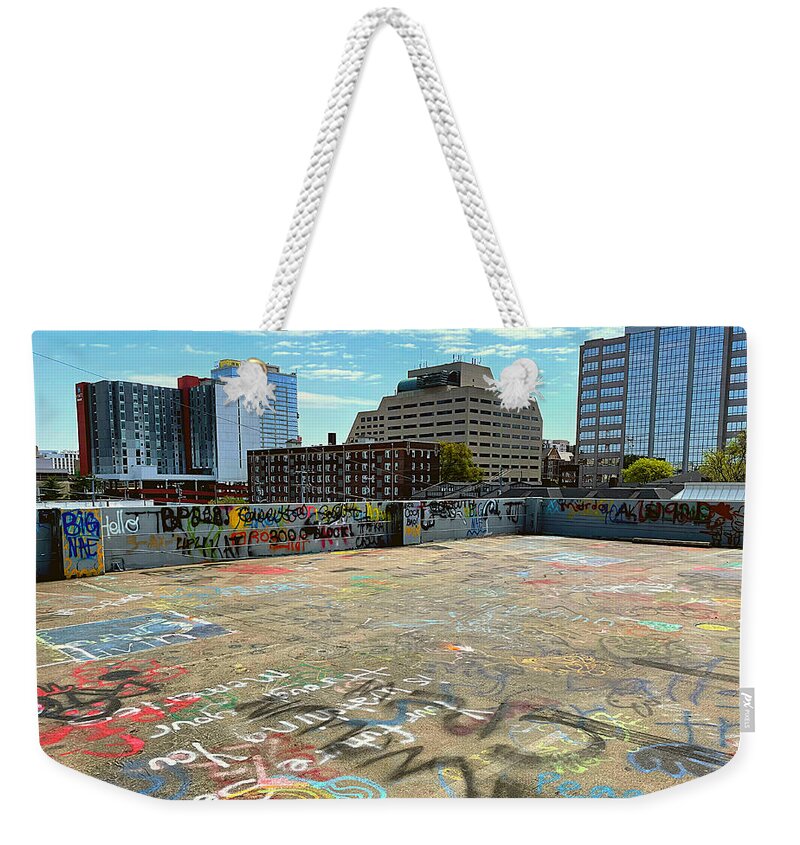 Graffiti Weekender Tote Bag featuring the photograph Graffiti on the Top Deck by Lee Darnell