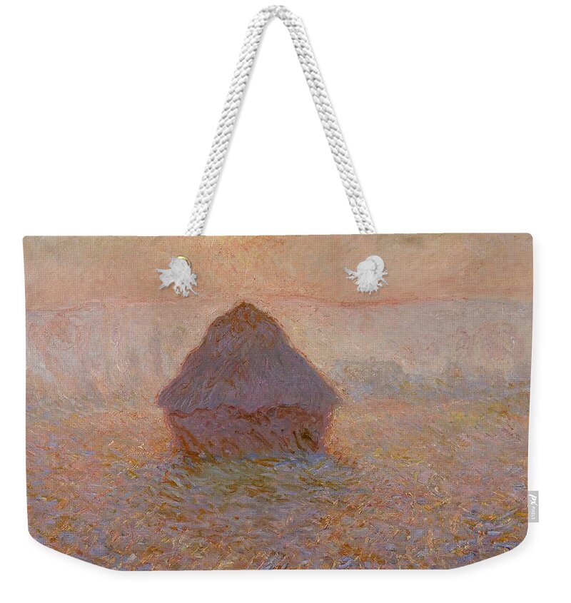  Weekender Tote Bag featuring the drawing Grainstack Sun in the Mist #1 by Claude Monet