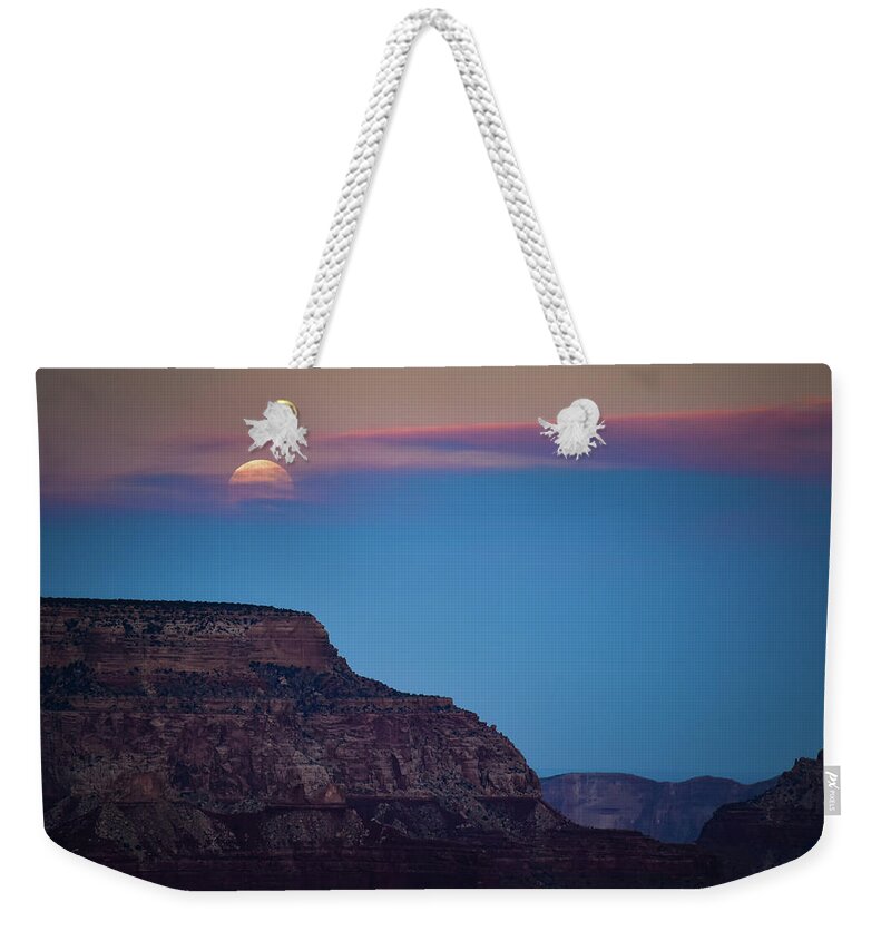 Grand Canyon Weekender Tote Bag featuring the photograph Grand Canyon Full Moon by Susie Loechler