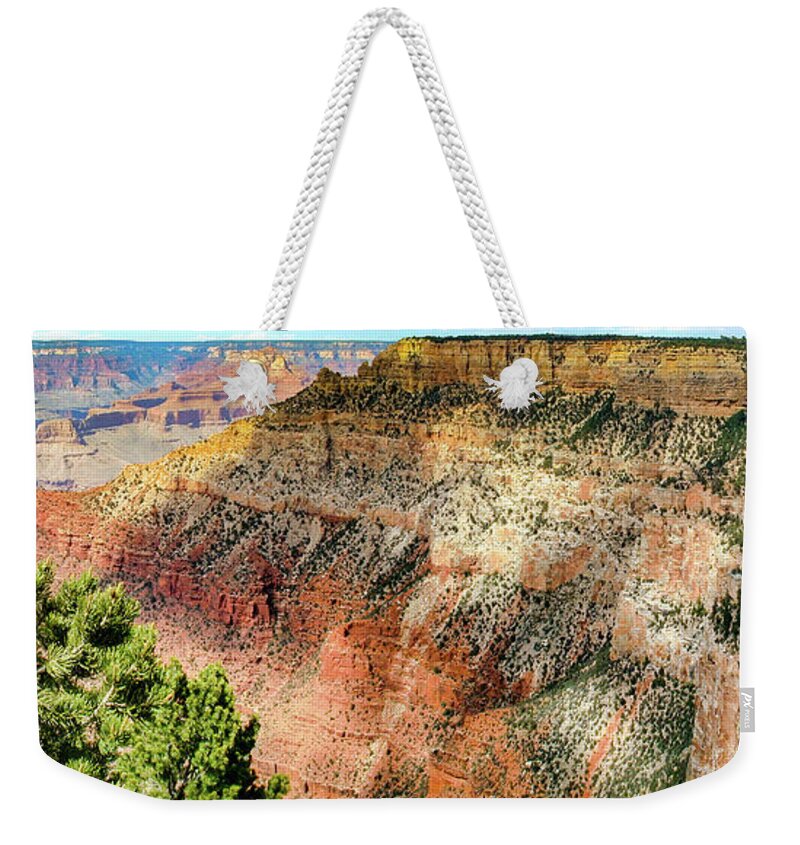 Grand Canyon Weekender Tote Bag featuring the photograph Grand Canyon Panorama 09 by Dan Carmichael