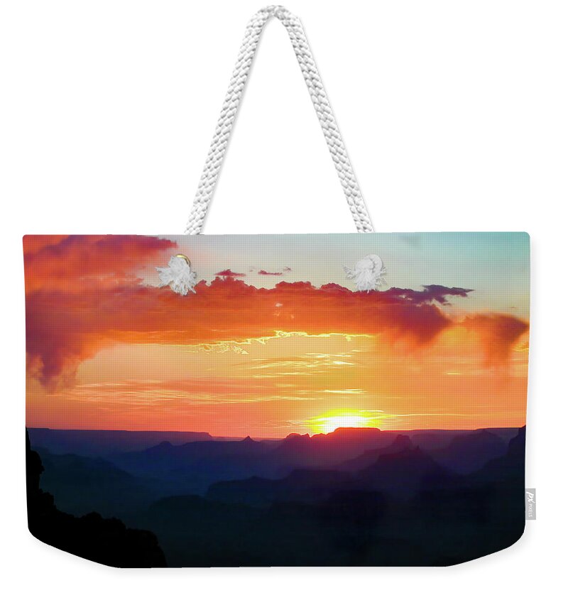 Grand Canyon Weekender Tote Bag featuring the photograph Grand Canyon Red Sky Sunset by Dan Carmichael