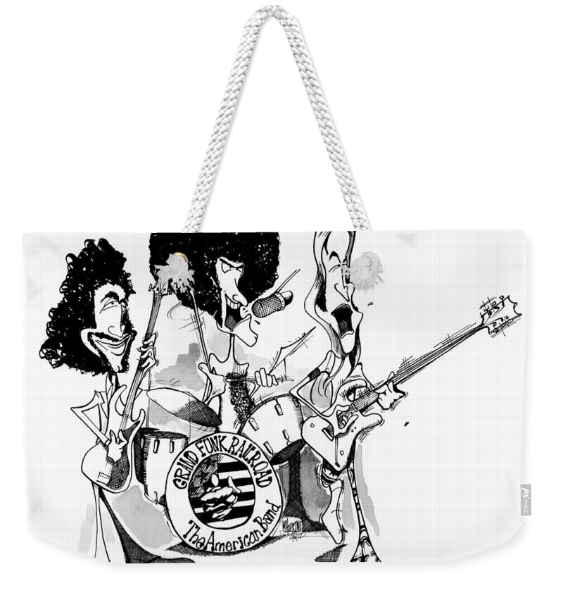 Rockandroll Weekender Tote Bag featuring the drawing Grand Funk Railroad by Michael Hopkins