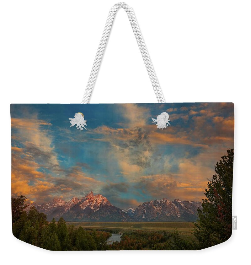 Tetons Weekender Tote Bag featuring the photograph Grand Teton Cloudscape by Jon Glaser