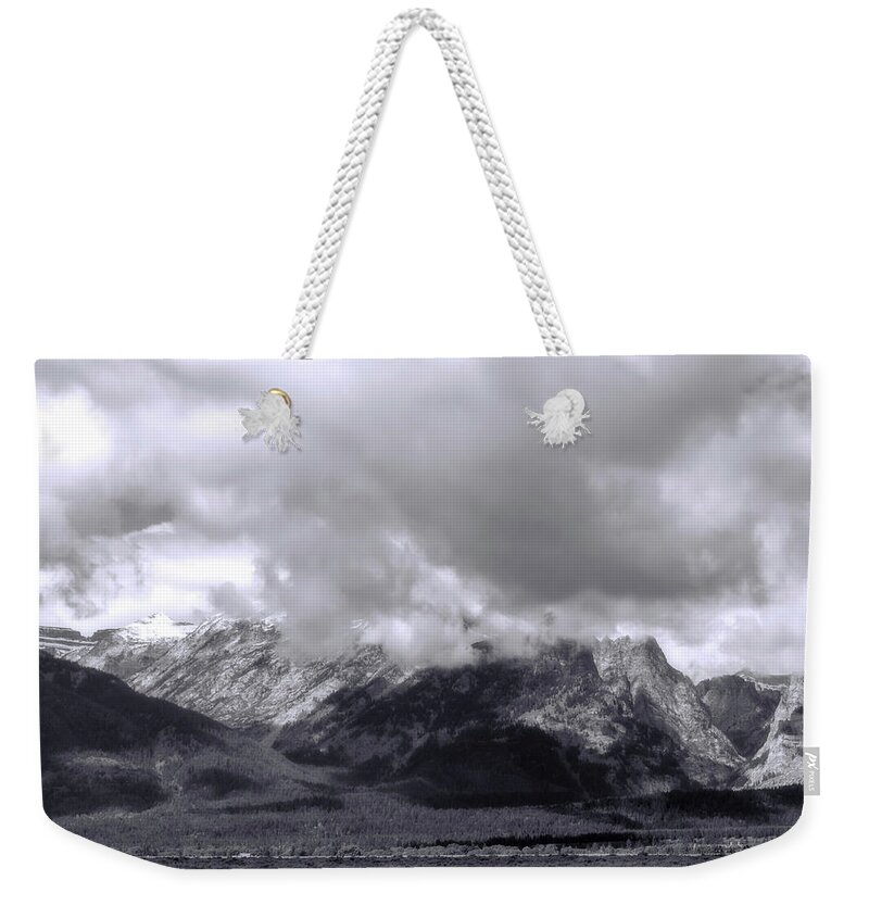 Grand Tetons Weekender Tote Bag featuring the photograph Grand Tetons in Black and white by Cathy Anderson