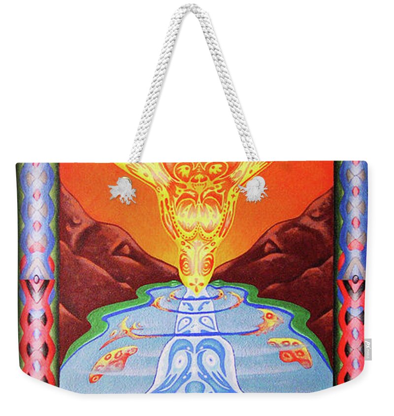 Native American Weekender Tote Bag featuring the painting Grandmother Grandfather by Kevin Chasing Wolf Hutchins