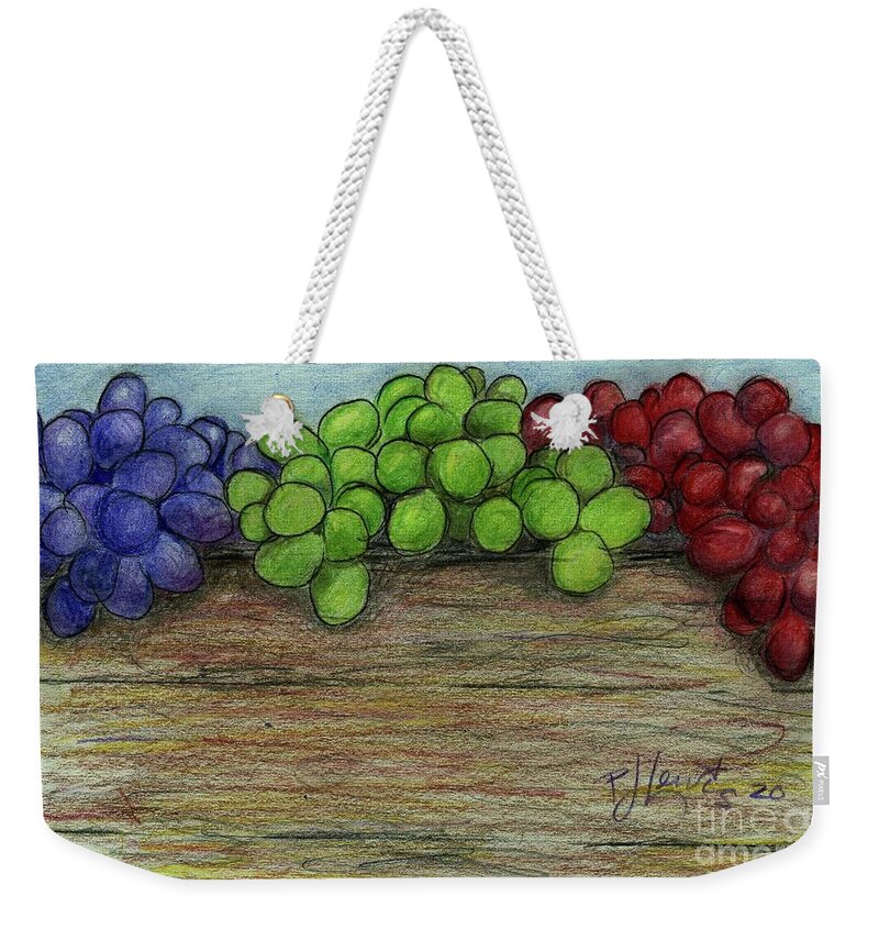 Food Weekender Tote Bag featuring the drawing Grapes by PJ Lewis