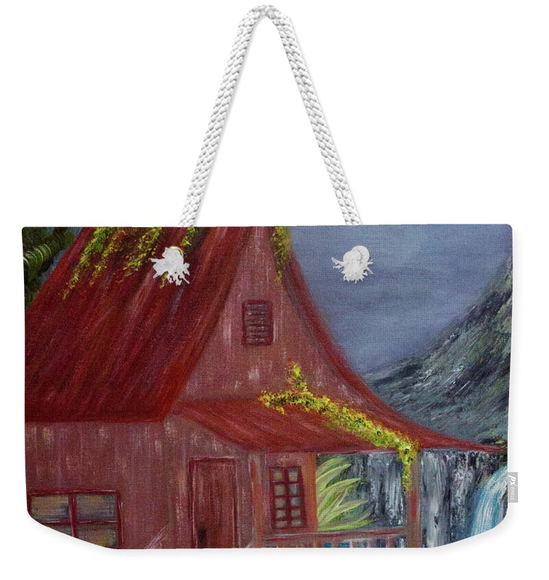 Shack Weekender Tote Bag featuring the painting Grass Shack by Randy Sylvia
