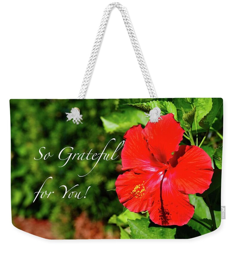 Hibiscus Weekender Tote Bag featuring the photograph Grateful Heart Flower by Debra Grace Addison