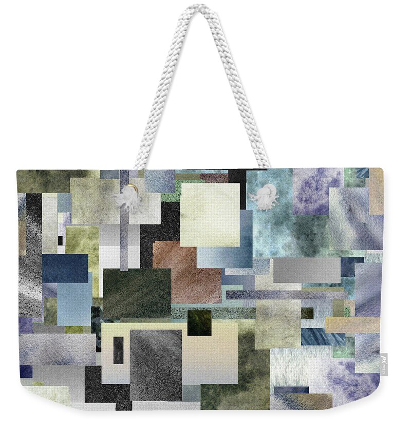 Blocks Weekender Tote Bag featuring the painting Gray Geometrical Watercolor Decorative Blocks XI by Irina Sztukowski