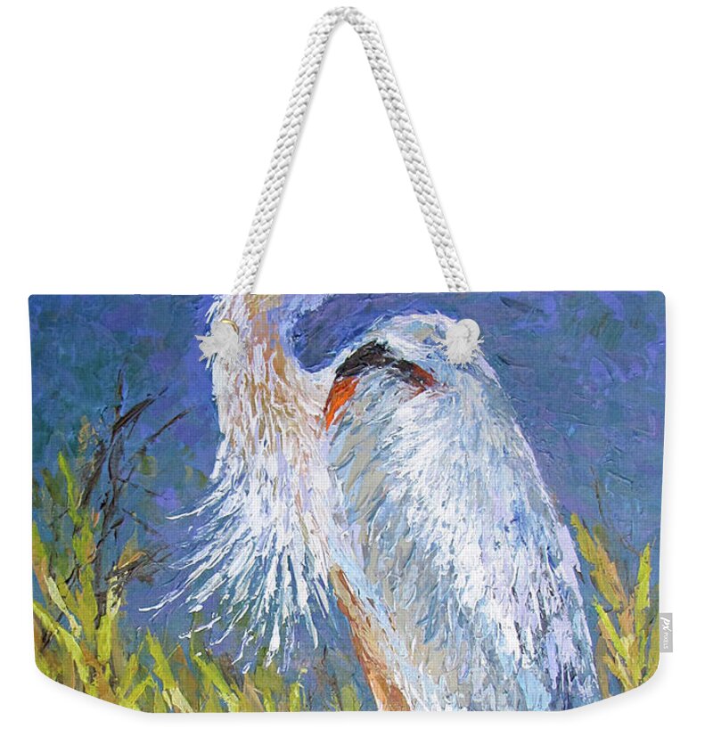 Bird Weekender Tote Bag featuring the painting Great Blue Heron by Jyotika Shroff