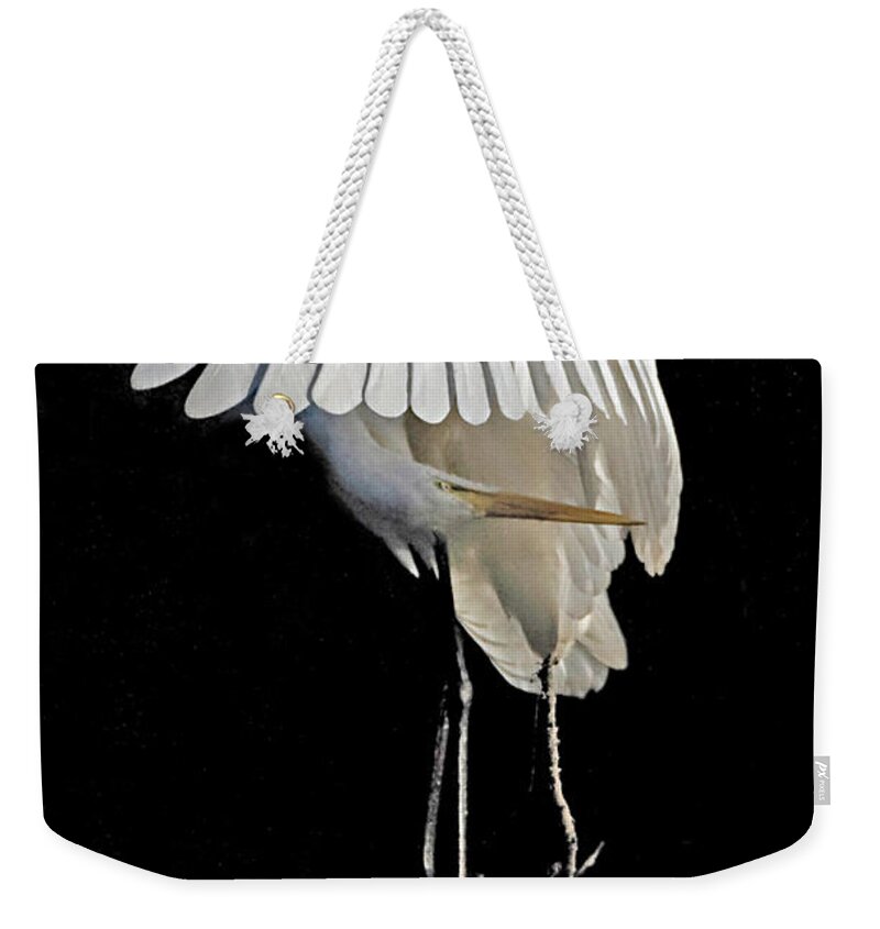 Egret Weekender Tote Bag featuring the photograph Great Egret Bowing by William Jobes