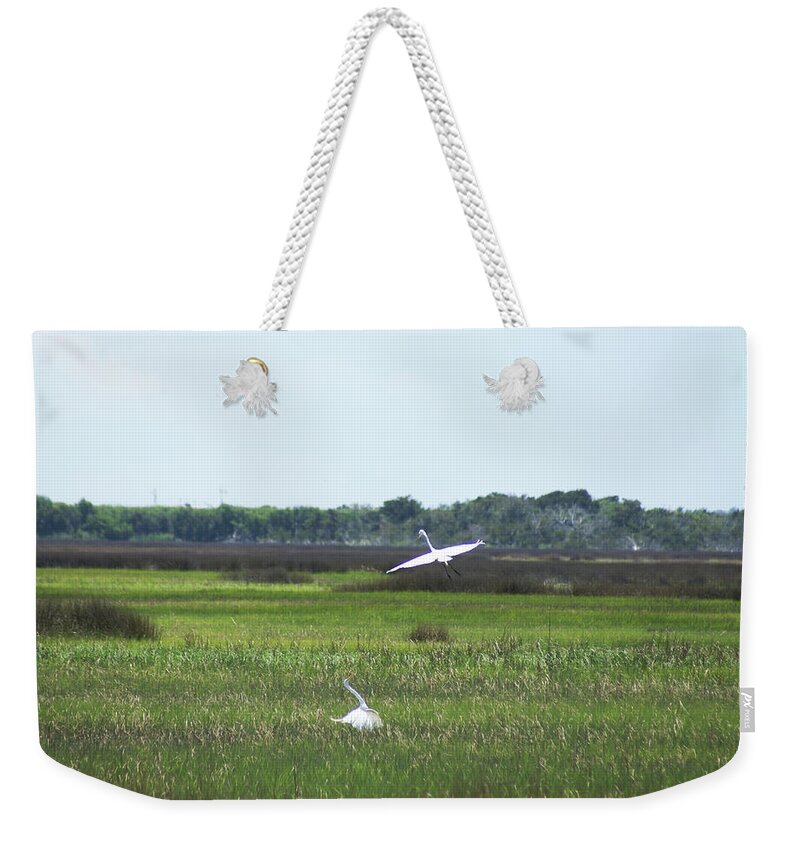  Weekender Tote Bag featuring the photograph Great Egrets by Heather E Harman