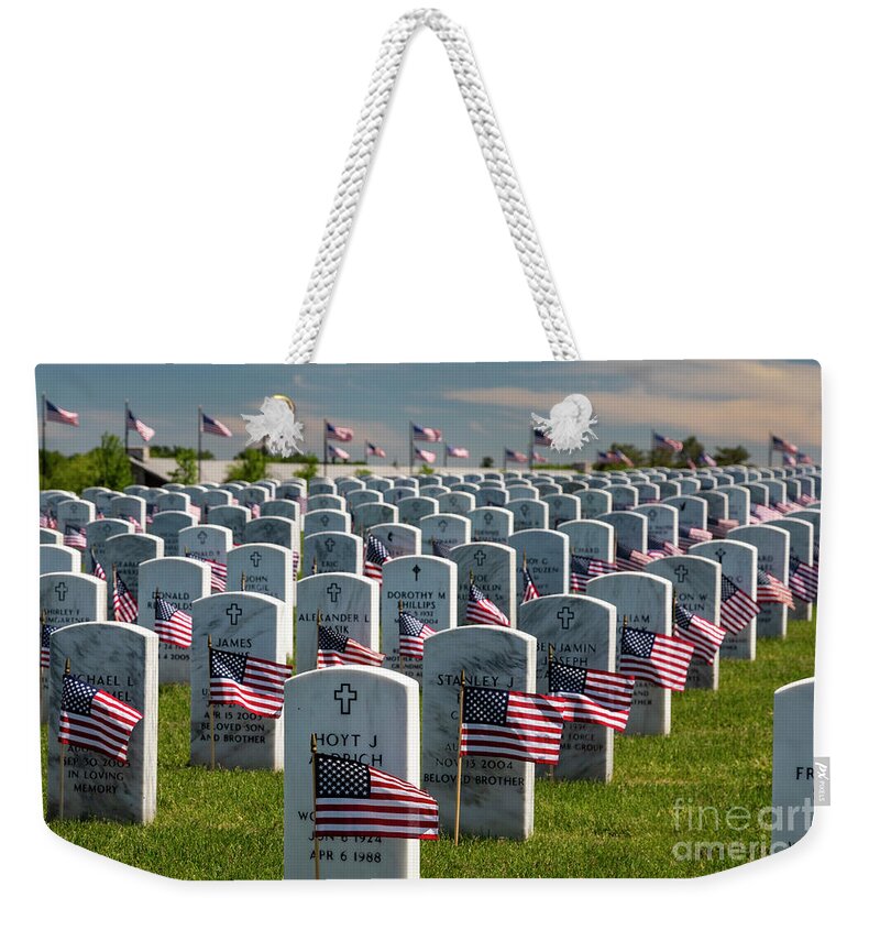 Memorial Day Weekender Tote Bag featuring the photograph Great Lakes National Cemetery by Jim West