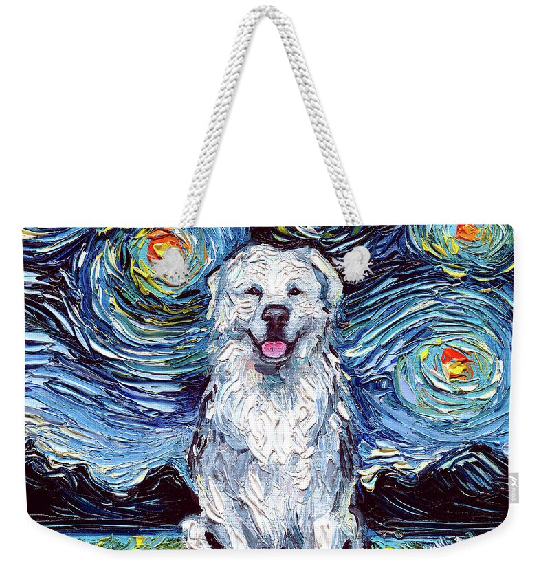 Pyrenees Weekender Tote Bag featuring the painting Great Pyrenees by Aja Trier
