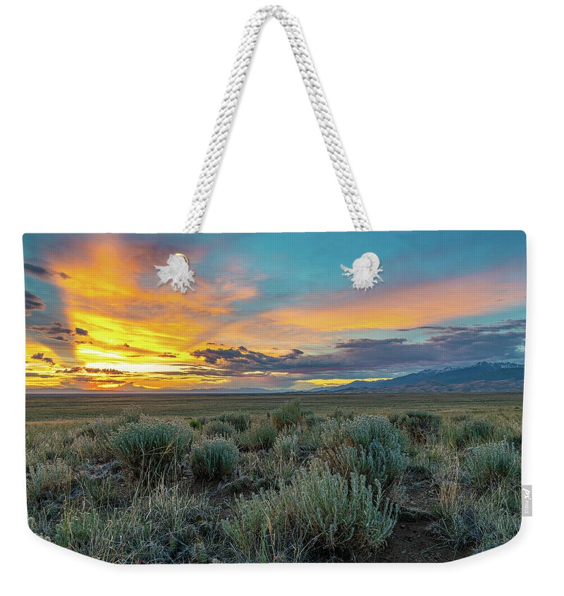 America Weekender Tote Bag featuring the photograph Great Sand Dunes Sunset by Erin K Images