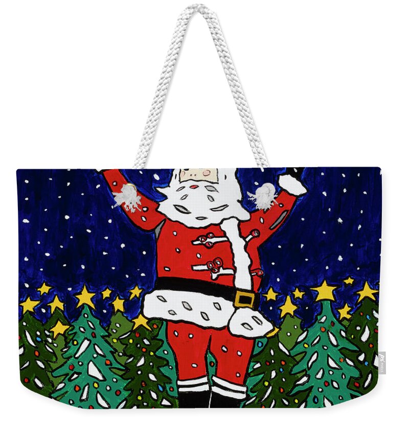 Santa Christmas Green Acres Weekender Tote Bag featuring the painting Green Acres Santa by Mike Stanko