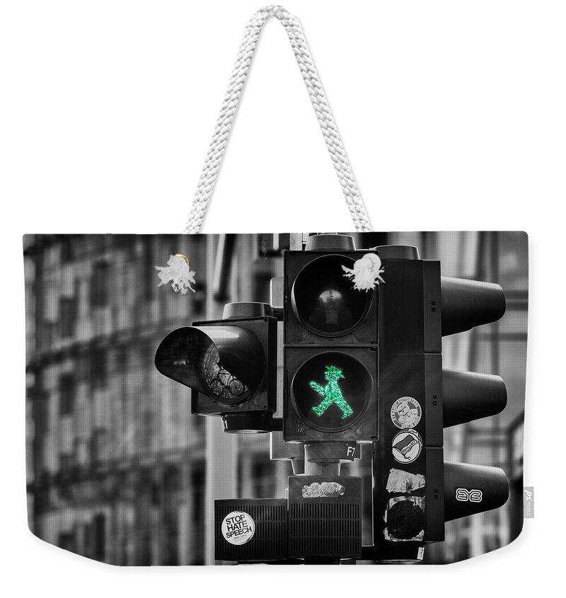 Ampelmannchen Weekender Tote Bag featuring the photograph Green Ampelmannchen by Pablo Lopez