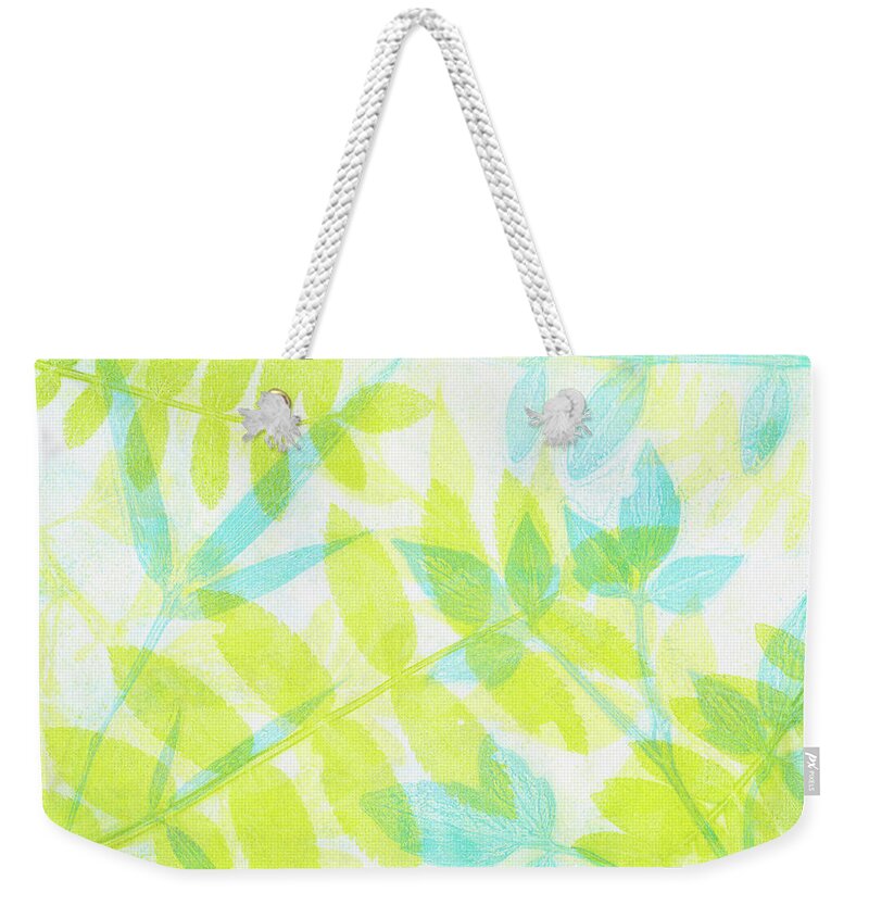 Plant Print Weekender Tote Bag featuring the mixed media Green and Teal Plant Print by Kristine Anderson