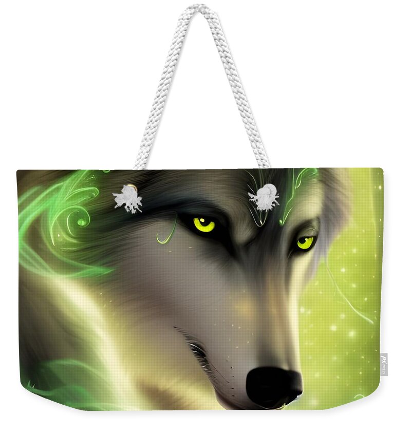 Digital Weekender Tote Bag featuring the digital art Green-Eyed Wolf by Beverly Read