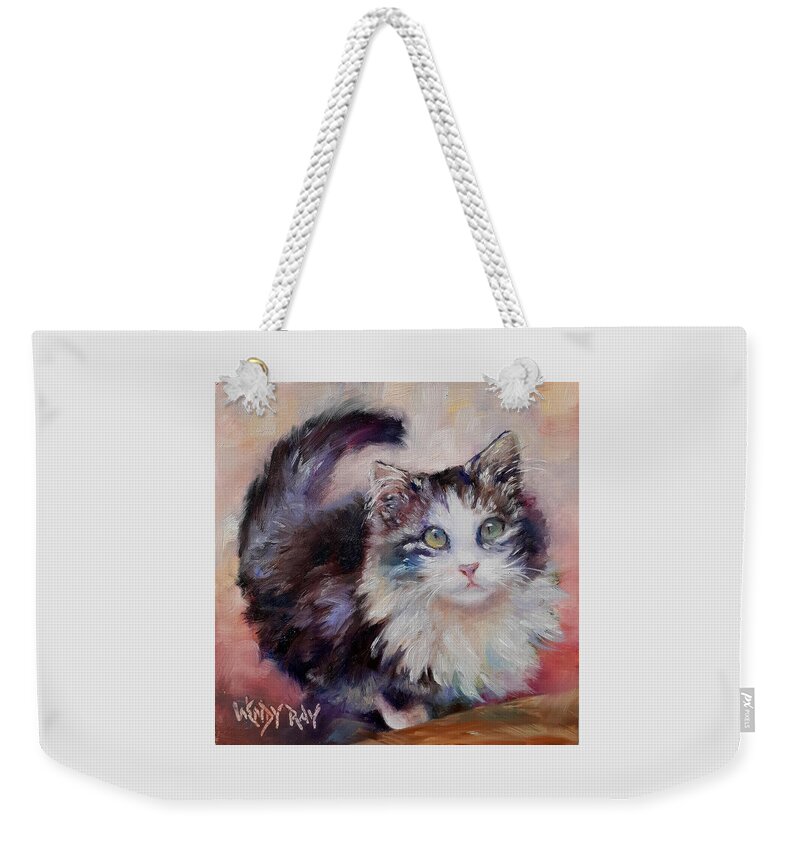 Cat Weekender Tote Bag featuring the painting Green Eyes by Wendy Ray