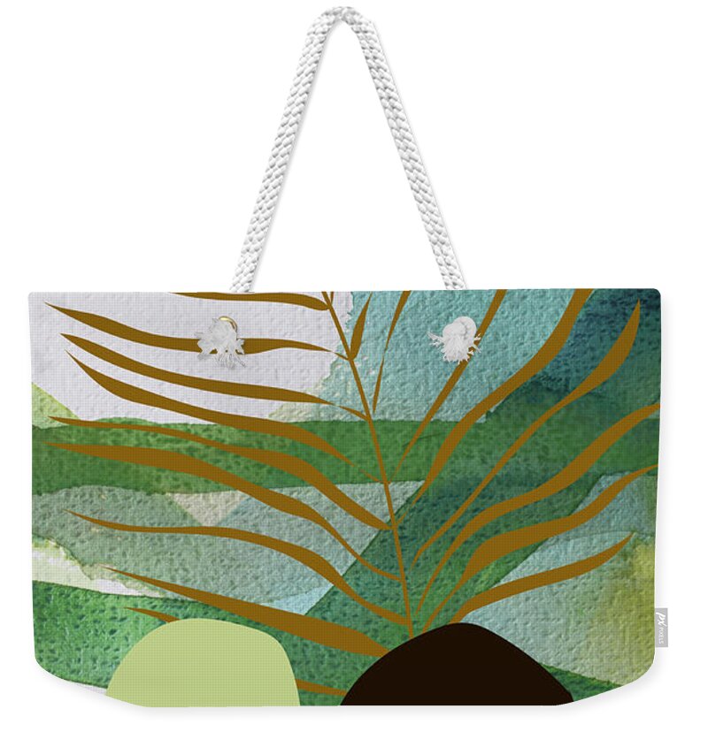 #faatoppicks Summer Palm Garden Leaf Nature Exotic Plant Jungle Green Tropical Foliage Tropic Beach Flora Botanical Illustration Texture Paradise Abstract Blu Green Watercolor Digital Palm Leaf Stones Weekender Tote Bag featuring the painting Green garden by Johanna Virtanen