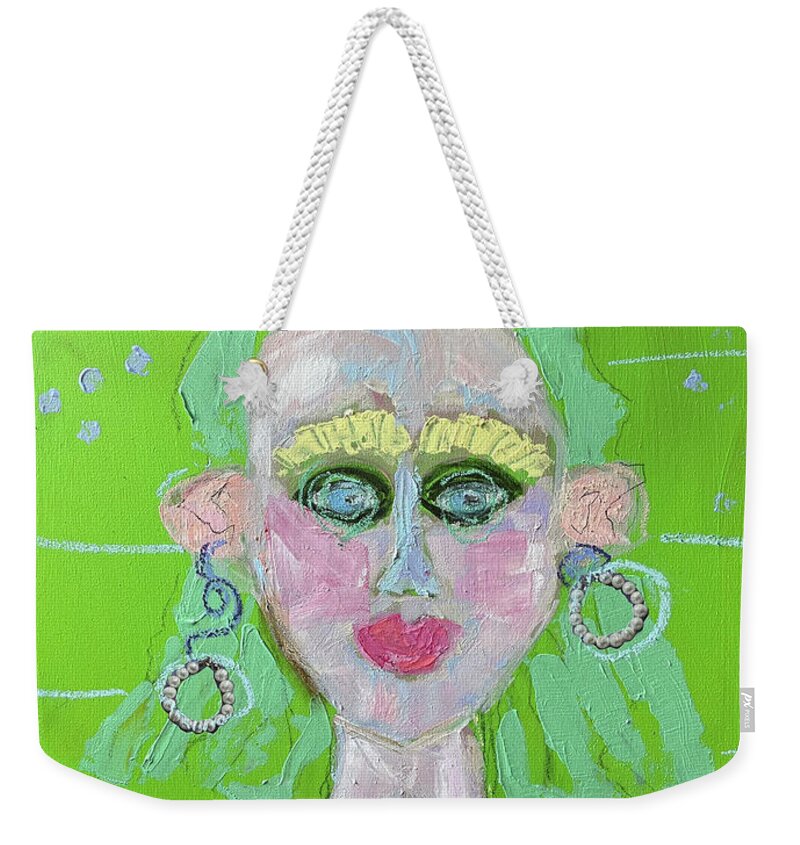 Green Weekender Tote Bag featuring the painting Green Girl by Pam Gillette