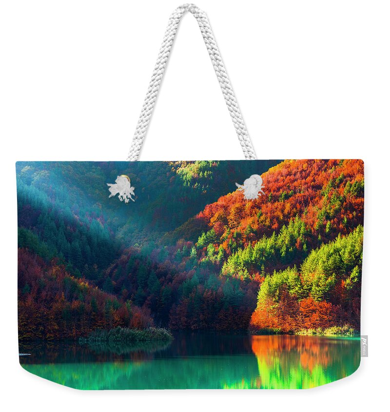 Bulgaria Weekender Tote Bag featuring the photograph Green Lake by Evgeni Dinev