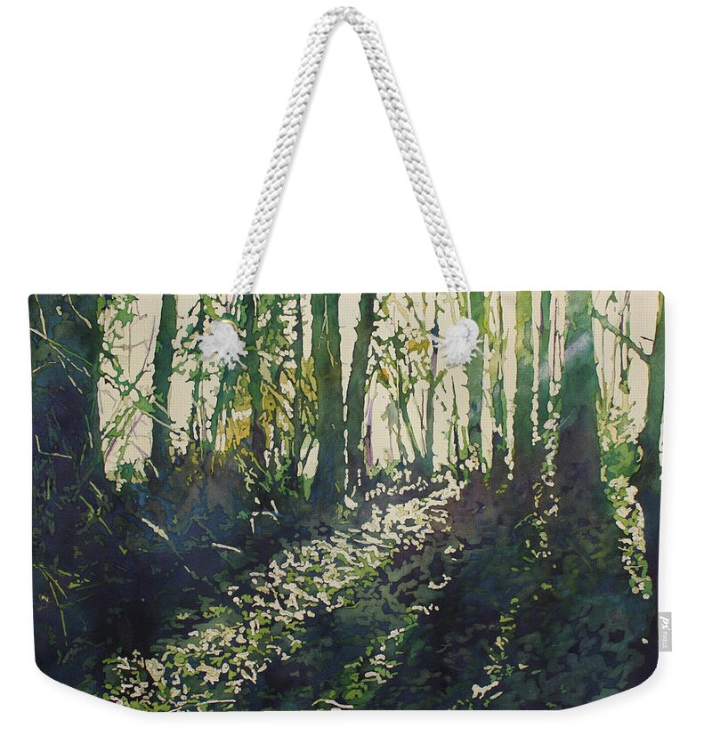 Forest Weekender Tote Bag featuring the painting Green Light by Jenny Armitage