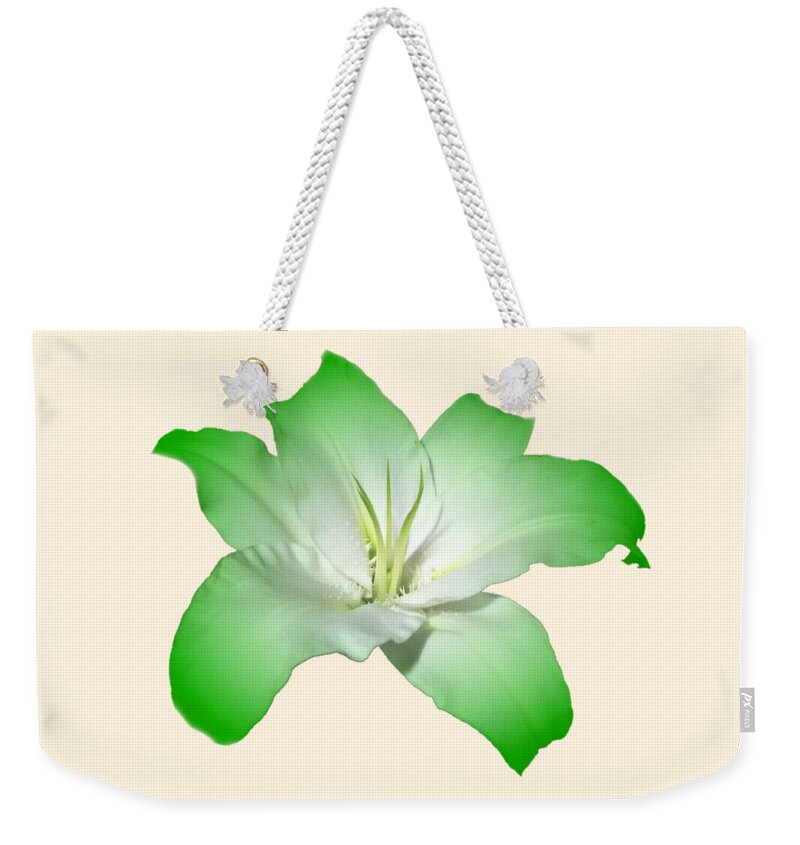 Green Weekender Tote Bag featuring the photograph Green Lily Flower by Delynn Addams