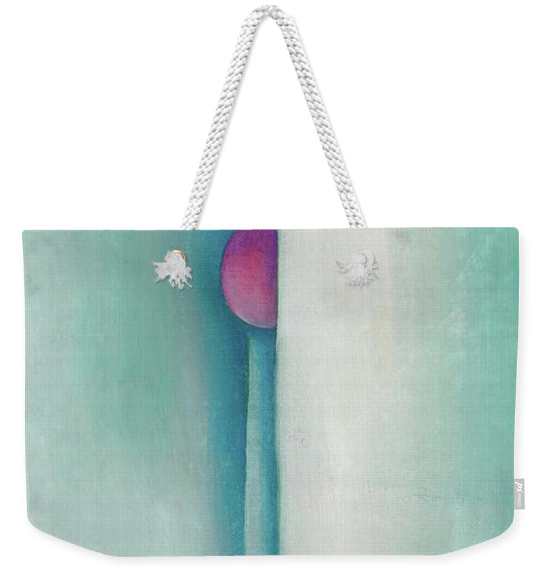 Georgia O'keeffe Weekender Tote Bag featuring the painting Green lines and pink - abstract modernist painting by Georgia O'Keeffe