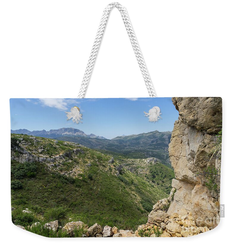 Mountains Weekender Tote Bag featuring the photograph Green mountain landscape and rocks by Adriana Mueller