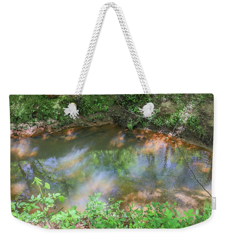 Piedmont National Wildlife Refuge Weekender Tote Bag featuring the photograph Green Reflection Woods Creek by Ed Williams