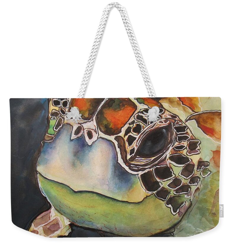 Turtle Weekender Tote Bag featuring the painting Green Sea Turtle by Dale Bernard