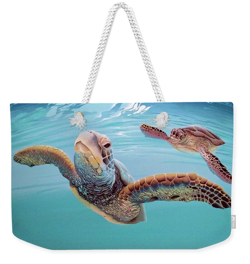 Loggerhead Weekender Tote Bag featuring the painting Green Sea Turtles by William Love