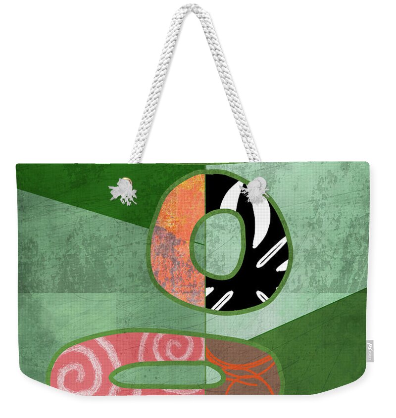 Green Abstract Weekender Tote Bag featuring the mixed media Greenway by Nancy Merkle
