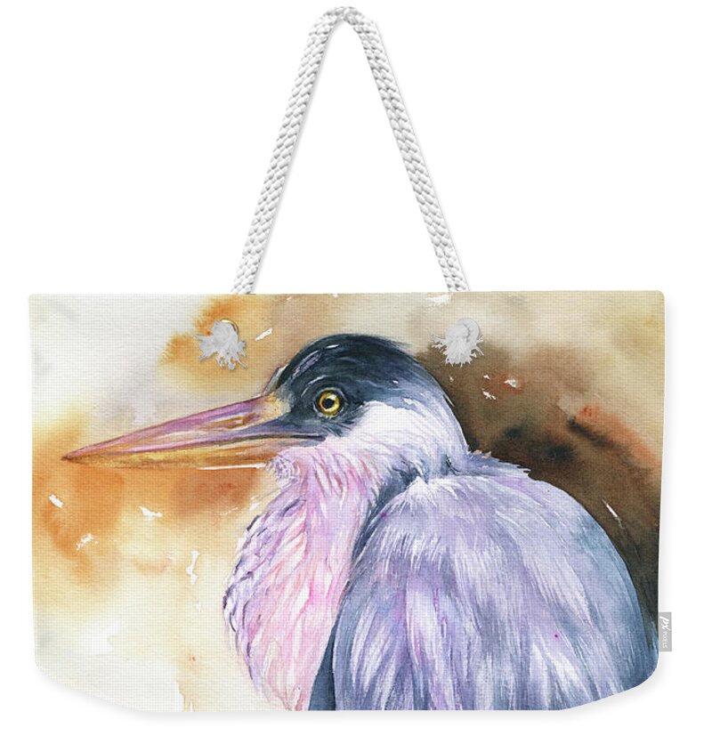 Heron Weekender Tote Bag featuring the painting Grey Heron Boyd by Arti Chauhan