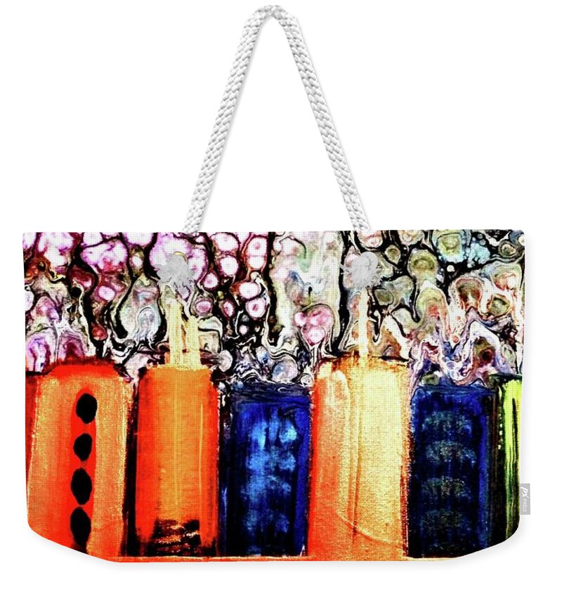 City Weekender Tote Bag featuring the painting Groovy City by Anna Adams