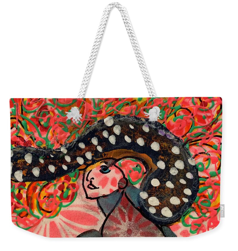 Pink Weekender Tote Bag featuring the painting Groovy by Leslie Porter