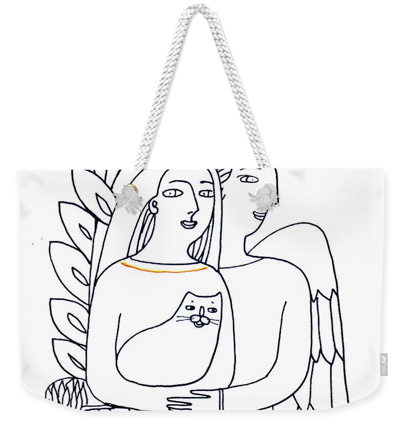 Russian Artists New Wave Weekender Tote Bag featuring the drawing Guardian Angel by Tatiana Koltachikhina