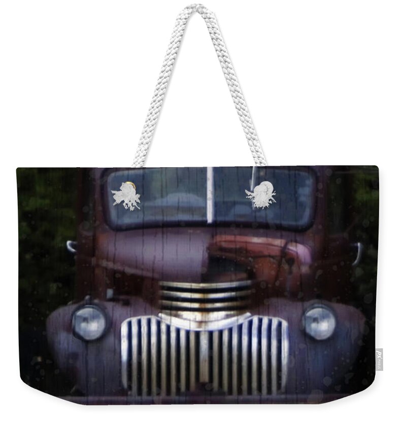 Vintage Truck Weekender Tote Bag featuring the mixed media Guardian of the Field by Kandy Hurley