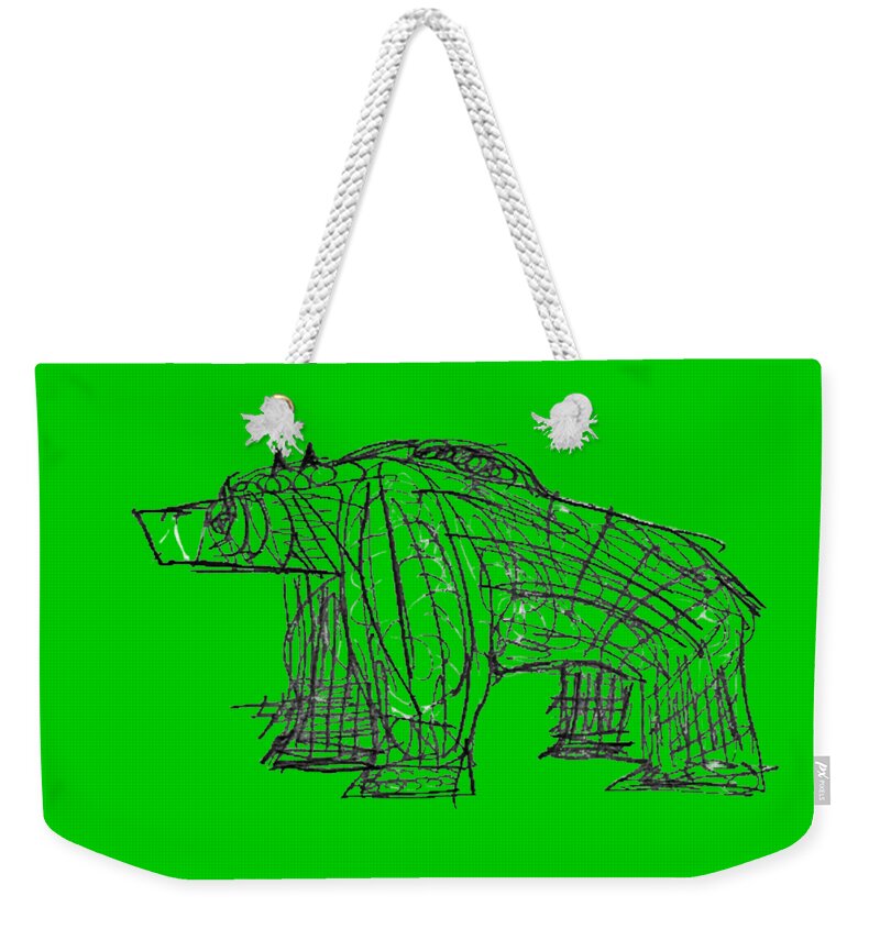 Animal Weekender Tote Bag featuring the drawing Gung Ho Bear by Pam O'Mara