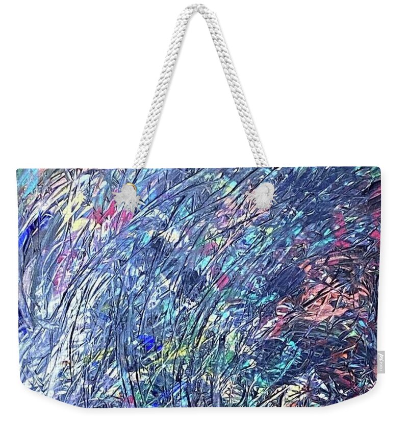 Abstract Weekender Tote Bag featuring the painting Gushing With Creative Pleasure Flow Codes by Anjel B Hartwell
