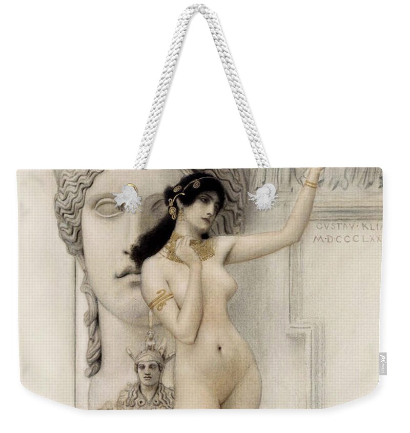 Aestheticism Weekender Tote Bag featuring the painting Gustav Klimt Tribute Semi-Abstract Hand Painted Litho Reproduction 2 by Tony Rubino