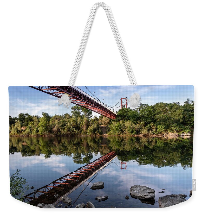 Guy West Bridge Weekender Tote Bag featuring the photograph Guy West Bridge by Gary Geddes