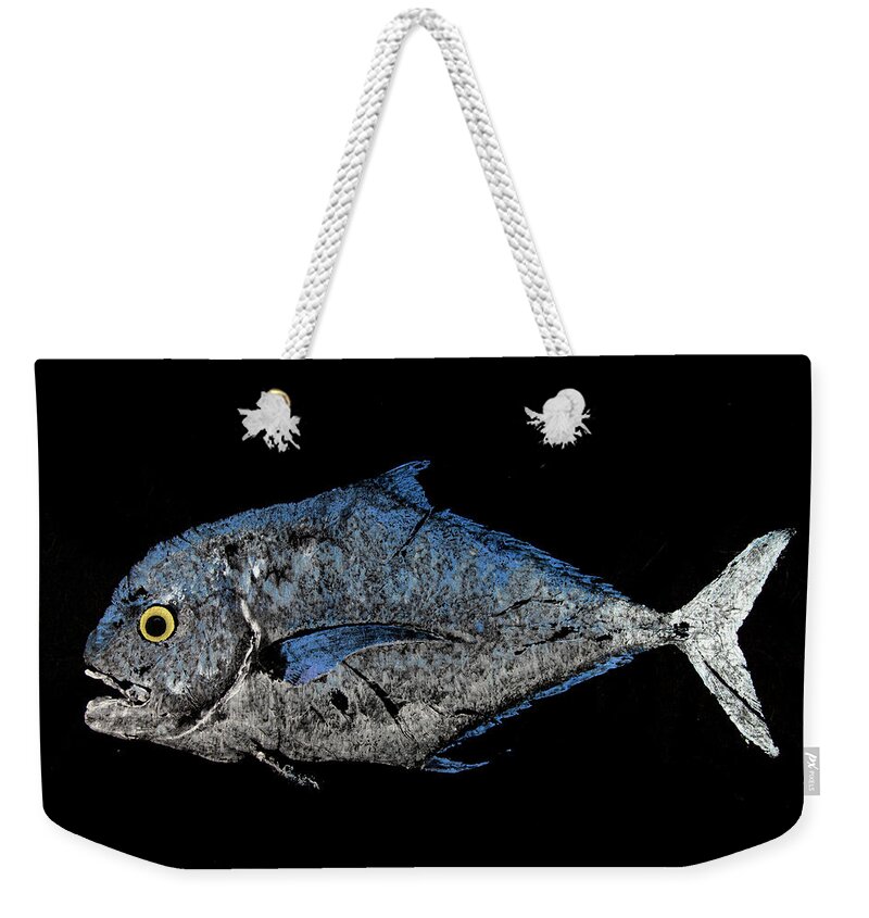 Rubbing Weekender Tote Bag featuring the mixed media Gyotaku African Pompano 20-28 by Captain Warren Sellers