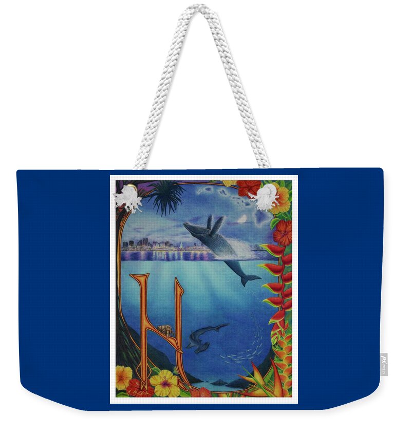 Kim Mcclinton Weekender Tote Bag featuring the drawing H is for Hawaii by Kim McClinton