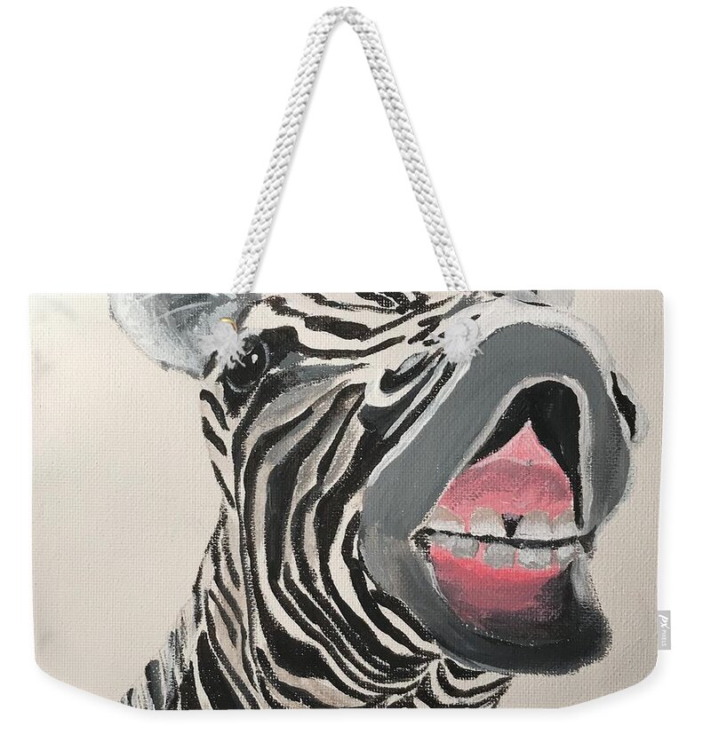 Pets Weekender Tote Bag featuring the painting Ha Ha Zebra by Kathie Camara
