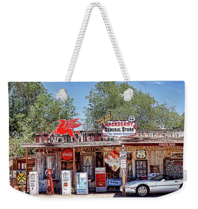 Hackberry Weekender Tote Bag featuring the photograph Hackberry General Store on Route 66, Arizona by Tatiana Travelways